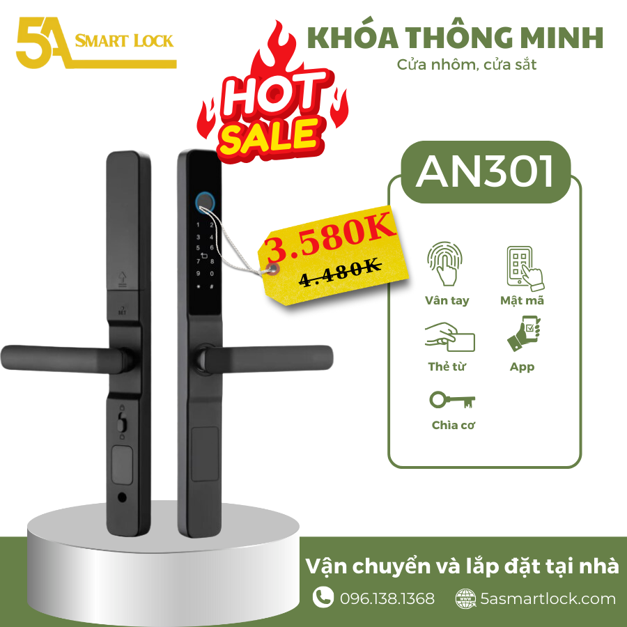 Khóa vân tay lắp cửa Nhôm 5A Smartlock AN301